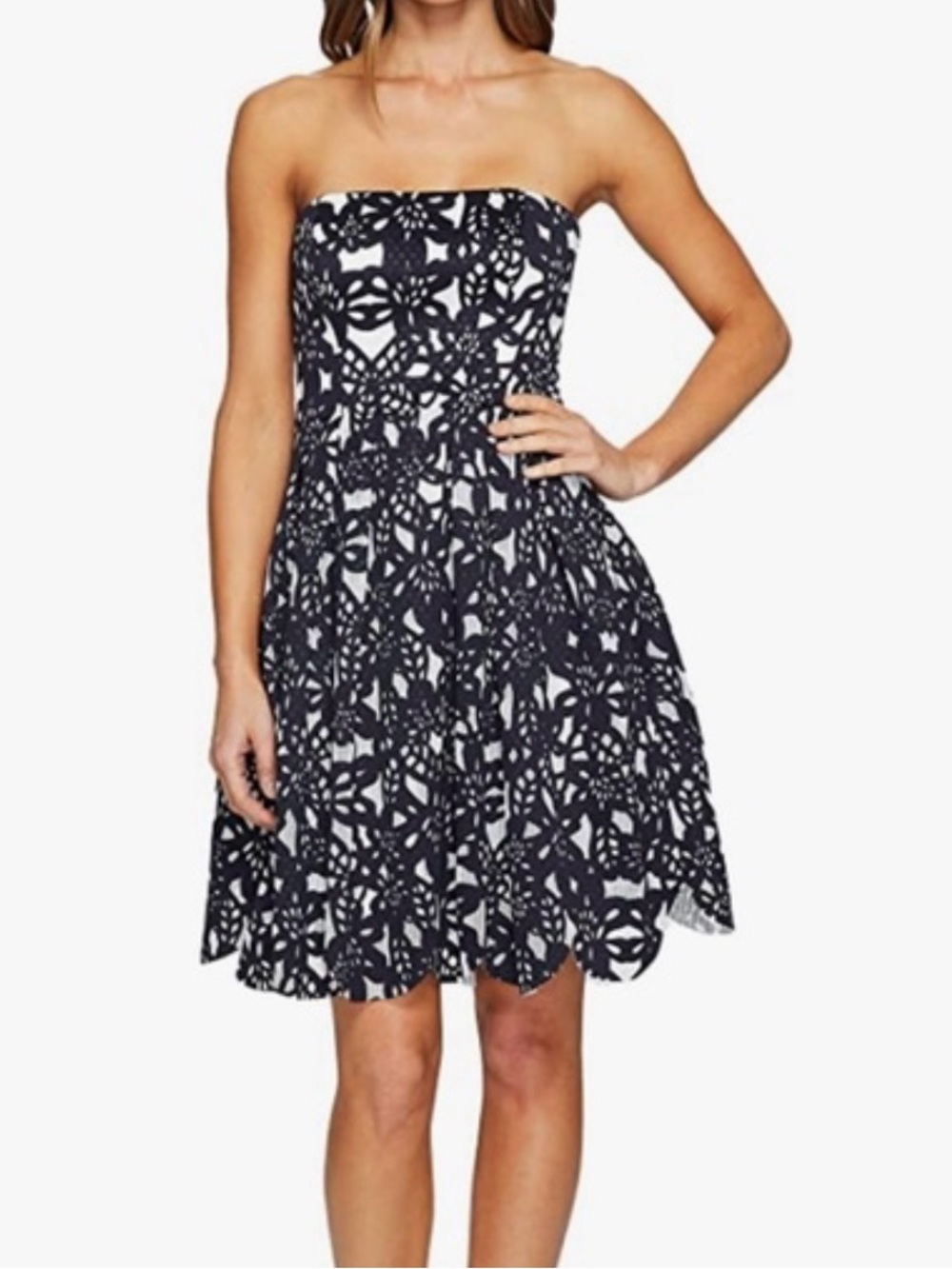 Maggy London Navy and White Lace Fit-and-Flare Mini Dress Size 14